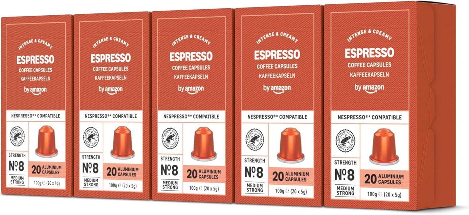 Capsule Caffè espresso compatibili con Nespresso, tostatura chiara, 100 unità, 5 confezioni da 20